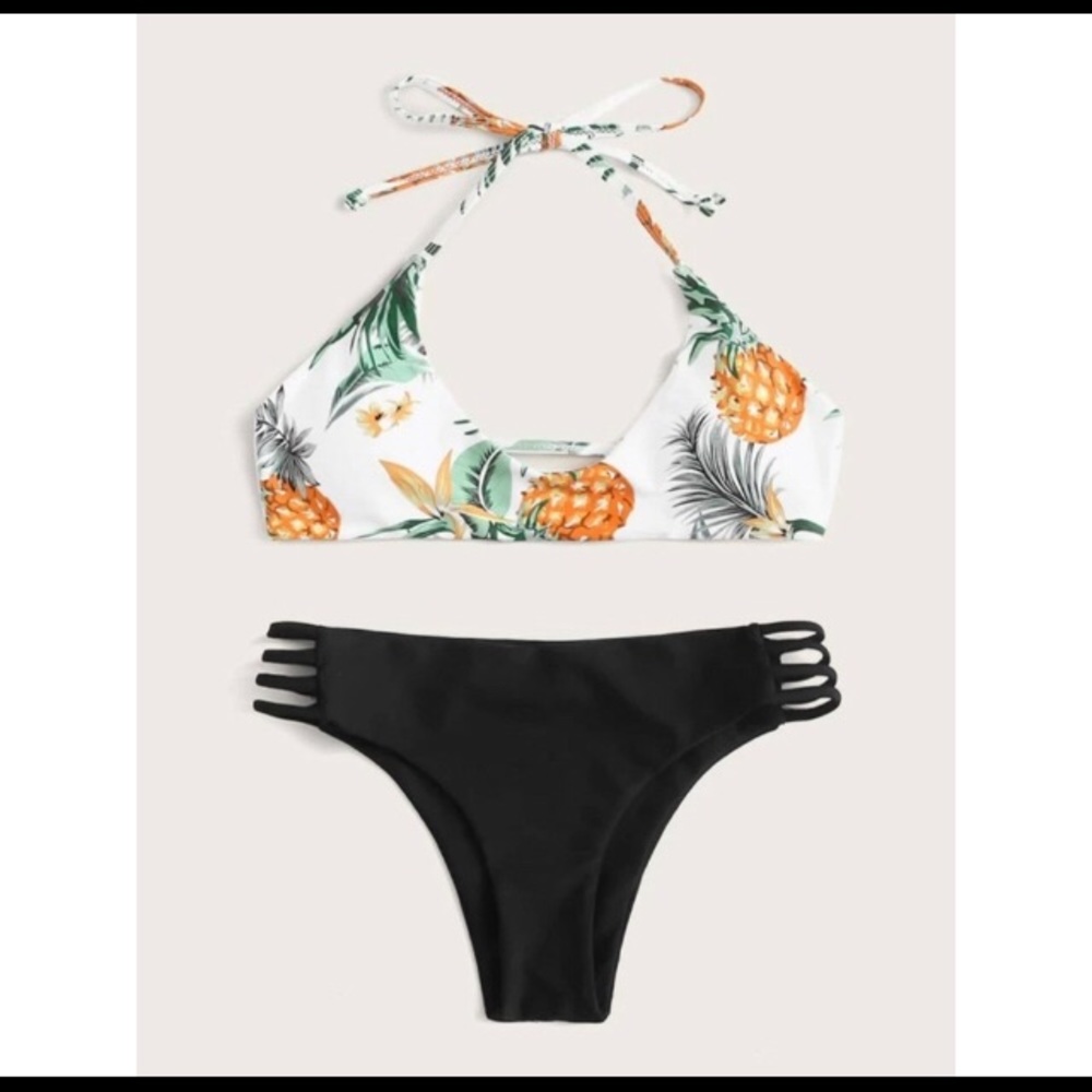 🍍 Pineapple Print Bikini Set Black White